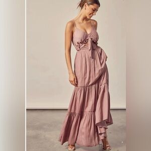 (. SOLD ) Sophisticated Lavender Maxi Dress satin